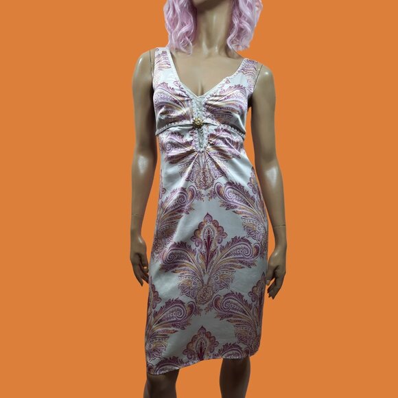 90s Y2K Silk Slip Dress Size S US 2 Paisley Print Ebène by Patrick Assuline - Picture 2 of 12
